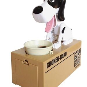 Robotic White and black Dog Coin Bank